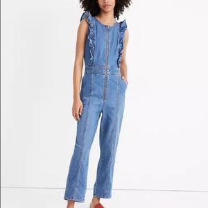 Madewell Ruffle Sleeve Zip front Denim Jumpsuit